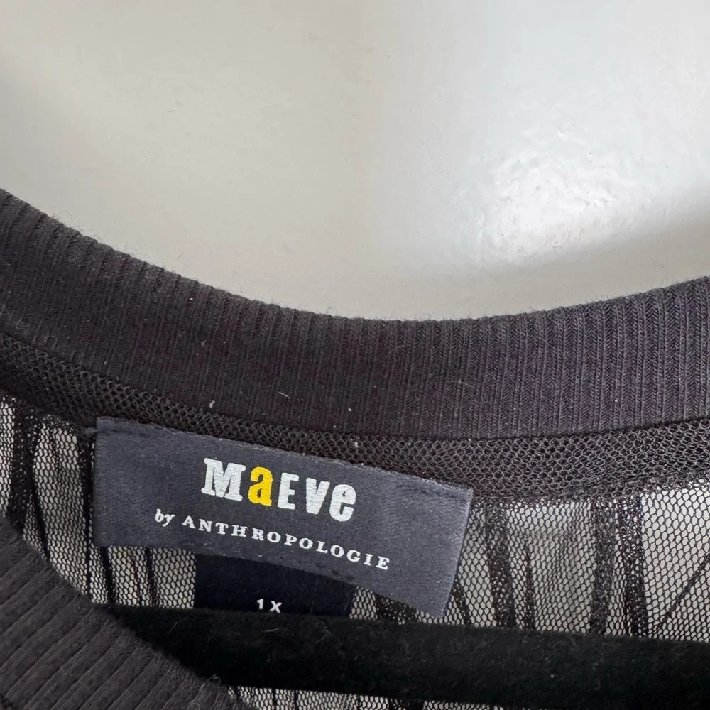 Anthropologie Black Sweatshirt with Sheer Detail - Picture 2 of 4